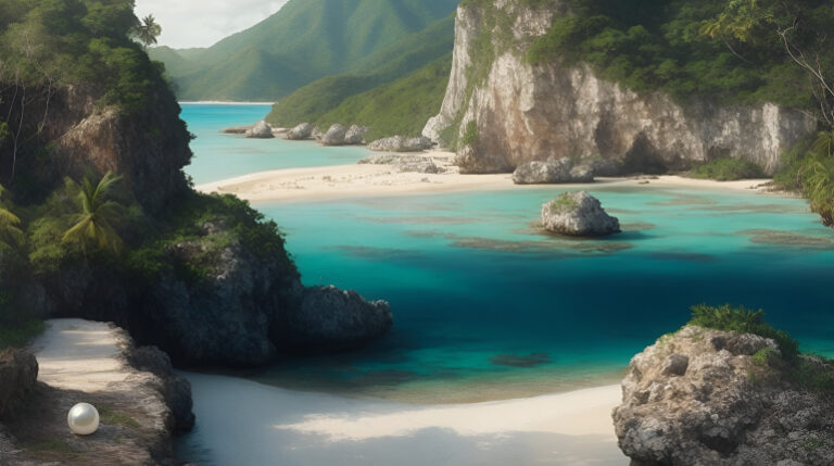 Imagen creada con inteligencia artificial que representa al caribe como Tierra de gracia y muestra una perla como símbolo de los recursos codiciados.