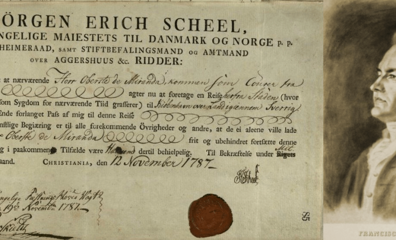 Pasaporte-Otorgado-a-Miranda-en-Christiania-Oslo-Noruega