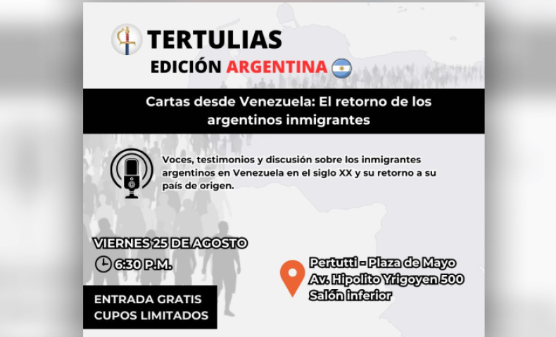 Flyer de tertulias de la Venezuela Inmortal el 25 de agosto de 2023