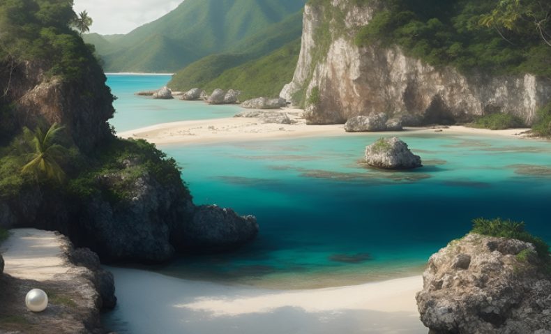 Imagen creada con inteligencia artificial que representa al caribe como Tierra de gracia y muestra una perla como símbolo de los recursos codiciados.